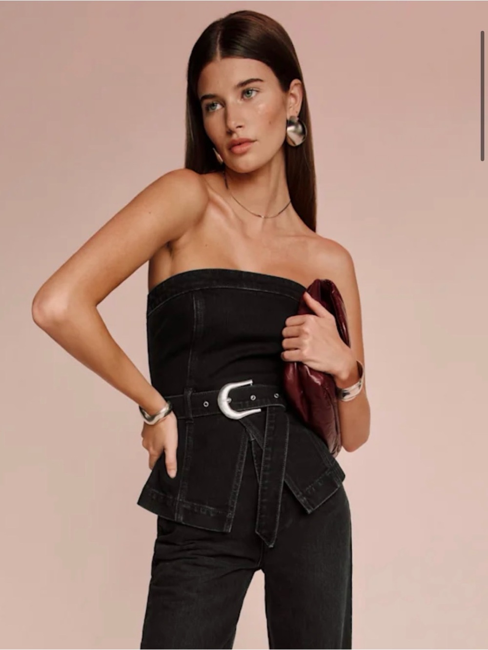 Reformation Collins Denim Top Black - Size 6